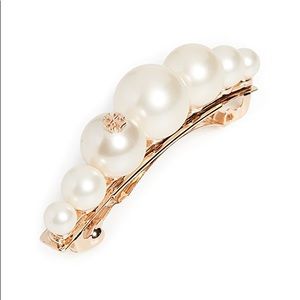 🆕 Tory Burch Logo Glass Pearl Hair Clip